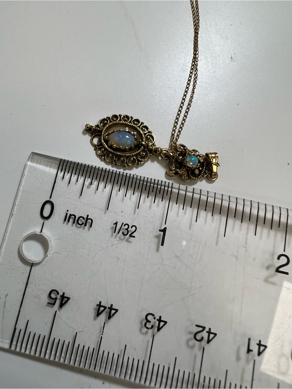 Antique 14K yellow gold with opals pendant necklace - Picture 9 of 15